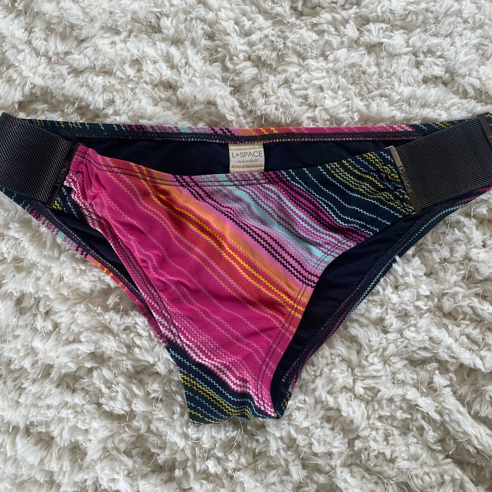 L Space Bikini Bottom Multicolor Stripe Size Medium Full Coverage